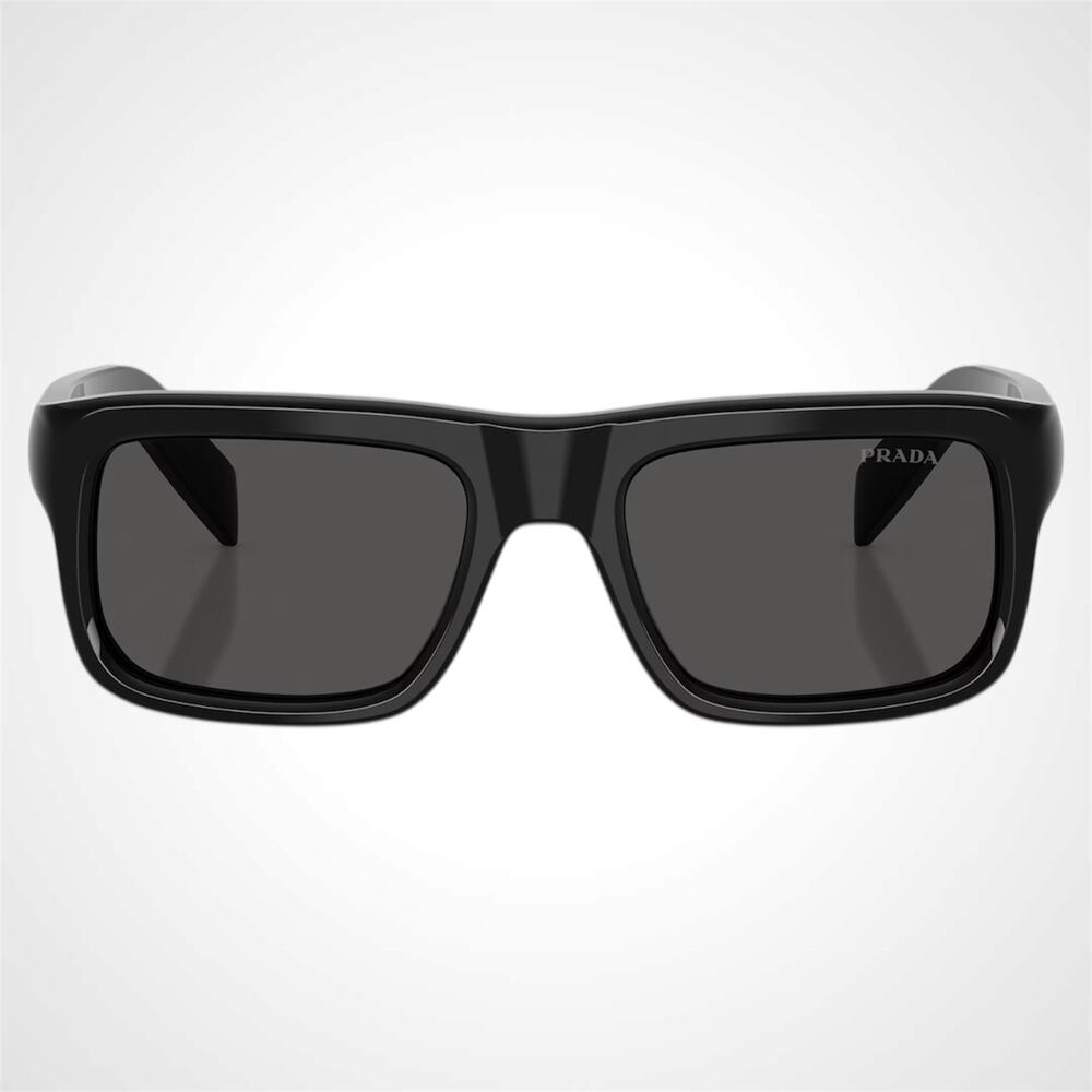 New PRADA Sunglasses Black Rectangle Square Grey Lens Men's 54mm - Picture 2 of 6